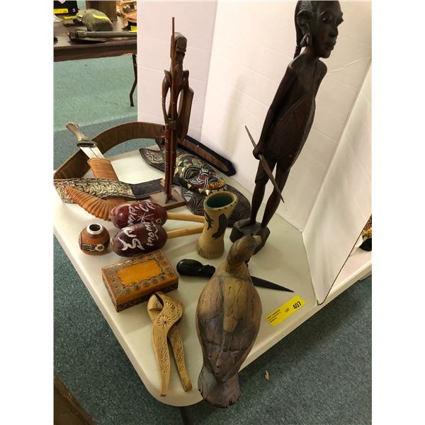 Group of Misc. Collectibles - African Warrior Carvings, Mask, Ceremonial Knife with belt