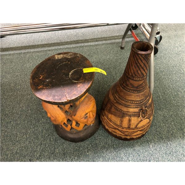 Carved Wood Stool and Storage Container - Indian - Largest is approx. 12 in x 20 1/2in tall