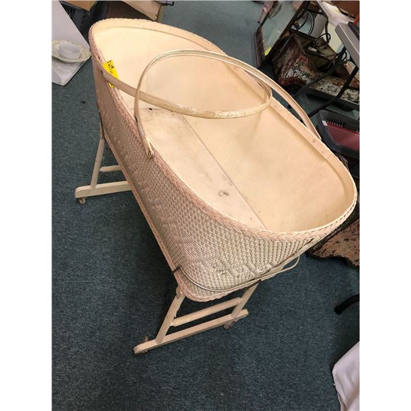 Vintage Bassinet on Stand with woven rattan - Cream coloured on wheels - excellent condition - just