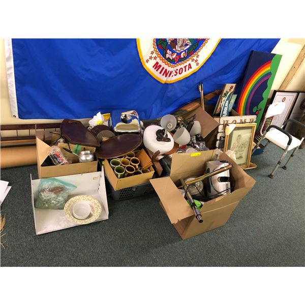 Group Lot of Misc. Household Collectibles - including glassware, trays, parasol, frames & crystal