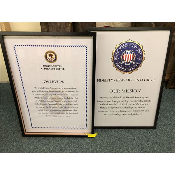 Two US Framed Posters used as movie props - US Attorney's Office Overview and Mission Statement for