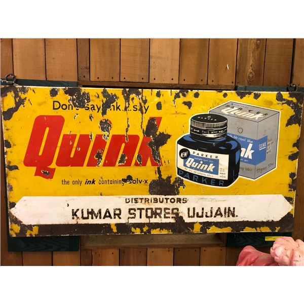 Antique Parker Quink Fountain Pen Sign - Metal Sign with wood backing - approx.  60in x 30 1/4in