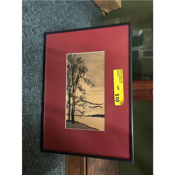 Print of Pine Trees near a lake - approx. 11in x 15in