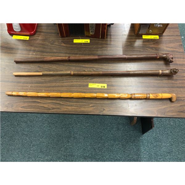 Antique Wooden Canes - Hand Carved from S. America - 3 quantity