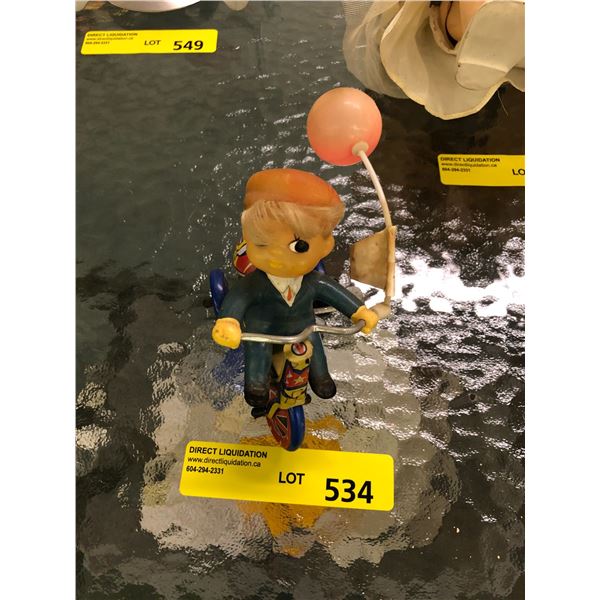 1970 Tin Toy - Windup -  Boy on Bike with Balloon