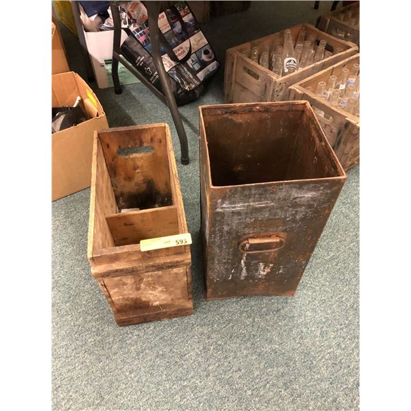 Antique Wood Box and Metal Storage Box