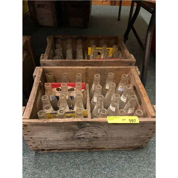 Two Vintage Wooden Crates  - King Size Mission Beverage Glass Bottles - approx. 48 bottles
