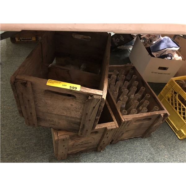 Three Vintage Wooden Crates  - King Size Mission Beverage Glass Bottles - approx. 24 bottles in one