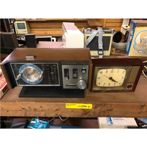Vintage Sony Clock Radio and Spartus Clock