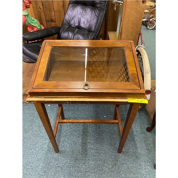 Antique Slanted Display Cabinet - approx. 25 1/2in x 12 1/2in x  35in