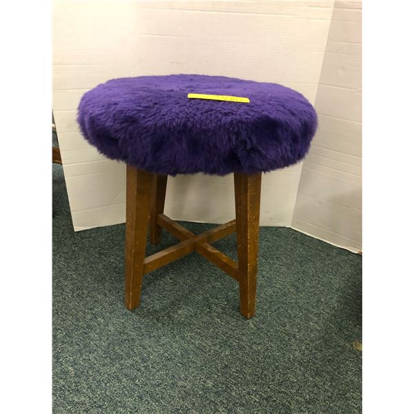 Purple Fuzzy Makeup Stool - approx. 18in round x 18in tall