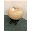 Image 4 : Vintage Asian Style Container with five legged wood pedestal - Crackle Finish - Pink/Beige Pottery