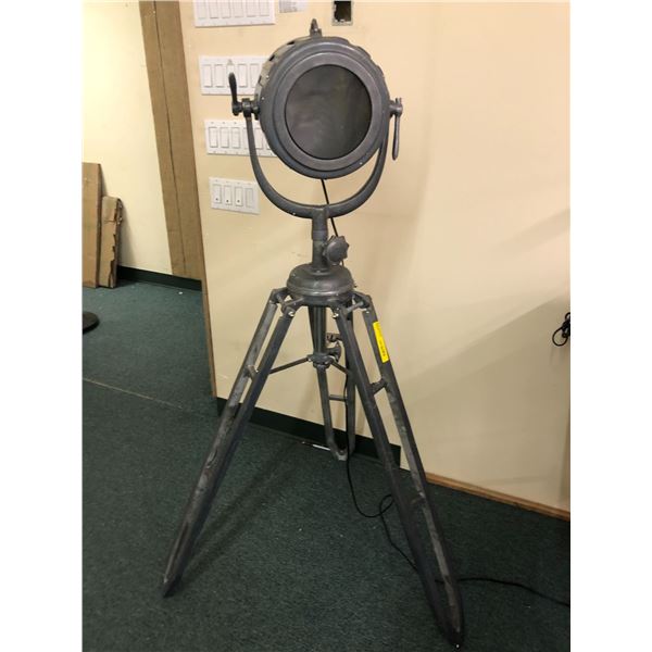 Vintage Style Spotlights - Chrome with wood tripod legs - approx. 68in tall