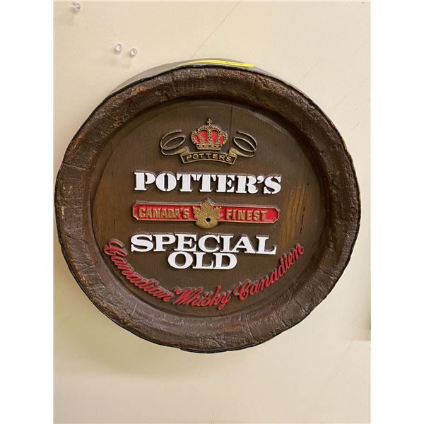 Potters Special Old Canadian Whisky Wood Sign