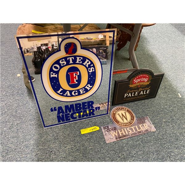 Group of Three Beer Advertising Signs - Fosters, Whistler & Okanagan Spring