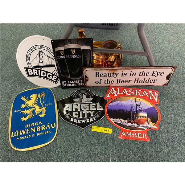 Group of Misc. Brewery Signs - including Lwenbrau, Alaskan Amber, Angel City, and Bridge Brewing.