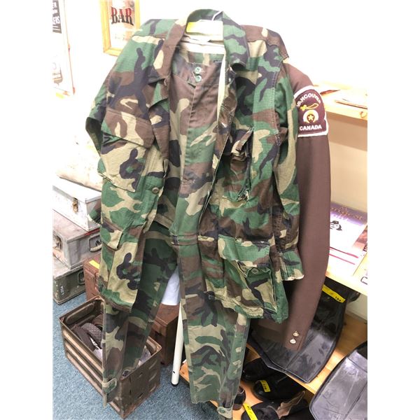 Group of Clothing - Camo Outfit (jacket/pants), Loomis Armoured Car Service Uniform Shirt / Vancouve