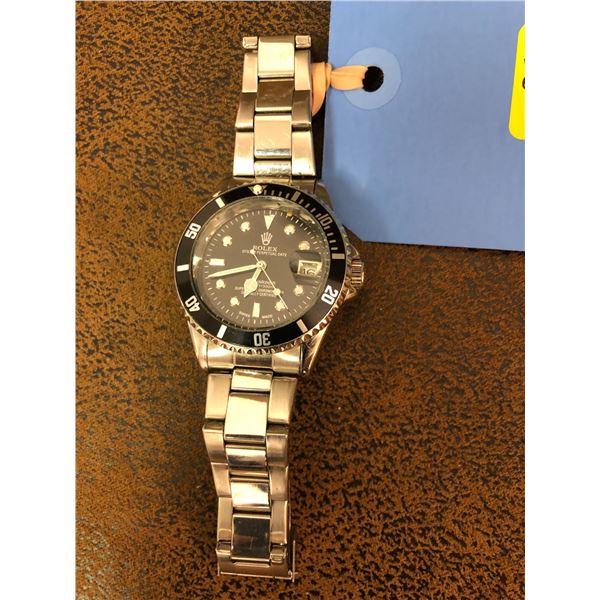 Mens Fake Silver Bracelet Rolex with Black Face