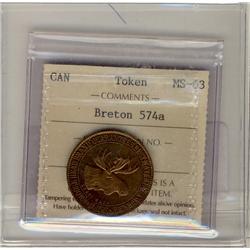 Breton #574a ICCS MS63 Moosehead Copper