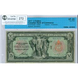 The Canadian Bank of Commerce, 1917 $5 #022022, CH-75-16-04-04 RARE 'Gibson' signature. CCCS VF20