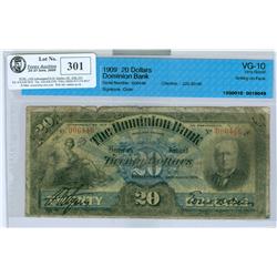 The Dominion Bank, 1909 $20 #006446 CH-220-20-06 CCCS VG10, minor tear at center.  