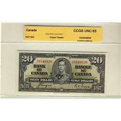 1937 $20 BC-25c #HE9548838 CCGS UNC63.