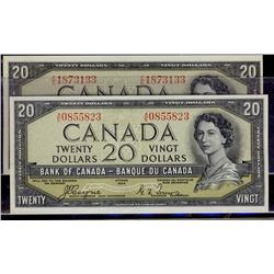 1954 $20 DF BC-33a and BC-33b. Lot of two notes both AU-UNC examples.