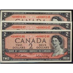 1954 $2 BC-38bA.  Lot of three consecutive UNC notes with light counting fold. #AB0068146-148