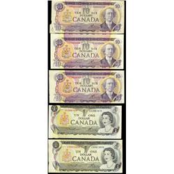 1973-1971 Lot of 5 notes all with minor errors.  Includes 1973 $1 (2) minor offset and miscut notes 