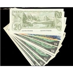 1967 $1 BC-45b(6) and BC-45b-i(3), 1972 $5 BC-48a and BC-54c(2).  Lot includes 12 notes AU to UNC.  