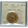 Image 1 : 1861 N.S.  1¢ "Large Bud" ICCS MS-64 REDPQ+, 90% red luster with great fileds. 