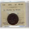 Image 1 : 1891 1¢ LL SD Obv 3, ICCS MS60.