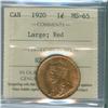 Image 1 : 1920 Large 1¢ ICCS MS65 Red, attactive and fully lustrous 90% red