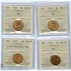 Image 1 : 1938, 1939, 1947 & 1949 A off 1¢. Lot of four coins all ICCS MS65RD.