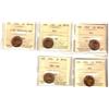 Image 1 : 1943, 1945, 1948 A off, 1951, 1953 NSF.  Lot of 5 ICCS graded 1¢ coins, all MS63 Red. 