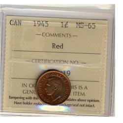 1945 1¢ ICCS MS65RD. Shows light green tint.