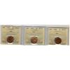 Image 1 : 1946, 1947 and 1951.  Lot of 3 ICCS graded 1¢ coins, all MS65 Red. 