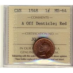 1948 1¢ A Off Dent ICCS MS64RD. Full red example.