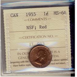 1955 1¢ NSF ICCS MS64RD.  Key issue with none graded higher.