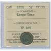 Image 1 : 1858 5¢ Large date ICCS VF30.  Darkly toned example.