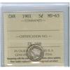 Image 1 : 1901 5¢ ICCS MS63 PQ+ Delicate tone over full luster.  Excellent strike with clean fields and nice s