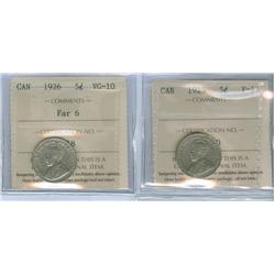 1925 F12 and 1926 Far VG10 5¢ . Lot of 2 ICCS graded coins, 