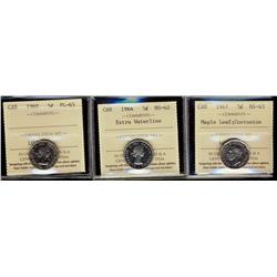 1947 5¢ ML MS63 light corrosion, 1964 E.W.L. MS62 and 1960 PL65 Lot of 3 ICCS graded coins, 