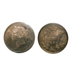 1884 10¢ ICCS AU55. Toned with underlying lustre and a touch of cameo on portrait.