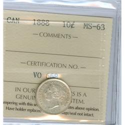 1888 10¢ ICCS MS63.  Superb blast white example.
