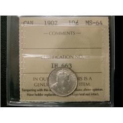 1902 10¢ ICCS MS64 PQ+.Brilliant with full luster.  