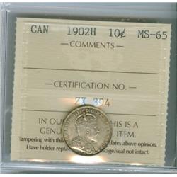 1902H 10¢ ICCS MS-65 PQ+. Light autumn shades over full underlying luster. 