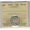Image 1 : 1935 10¢ ICCS MS64, a nice type coin. Lightly toned.