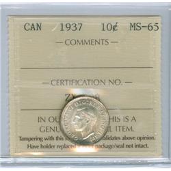 1937 10¢ ICCS MS65. Brilliant with full luster.  Excellent strike with clean fields and lovely surfa