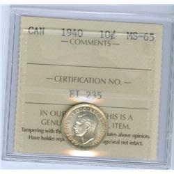 1940 10¢ ICCS MS65.  Gem and brilliant example.